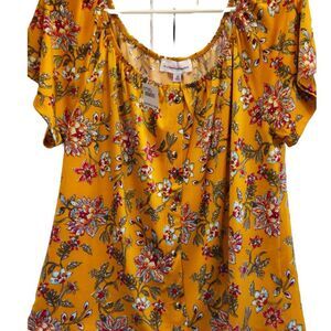 NWT MODERN ATTRACTION PAISLEY FLORAL MUSTARD YELLOW TUNIC TOP FAUX BUTTONS SMALL